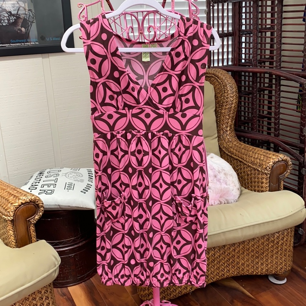 Cute pink and brown summer cap sleeve dress S